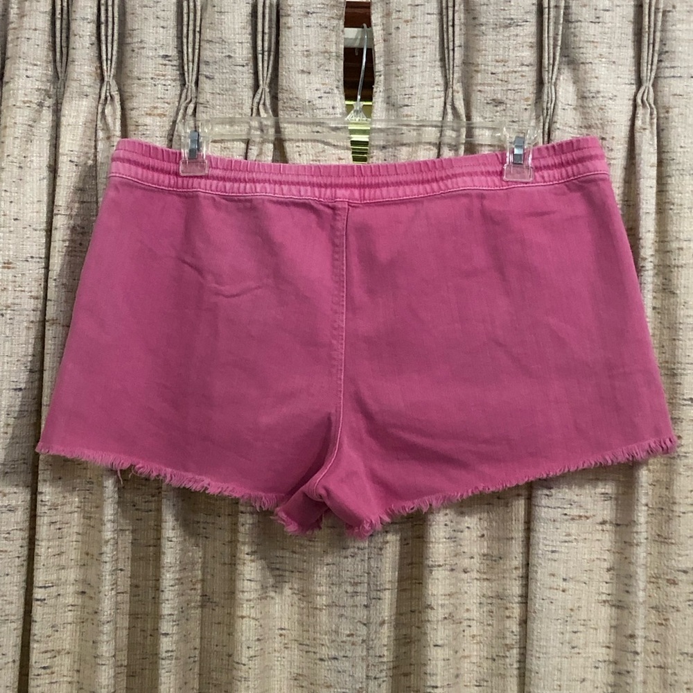 Aerie Pink Raw Frayed Hem Drawstring Elastic Waist Cut-off Denim Shorts - XL - Picture 7 of 7
